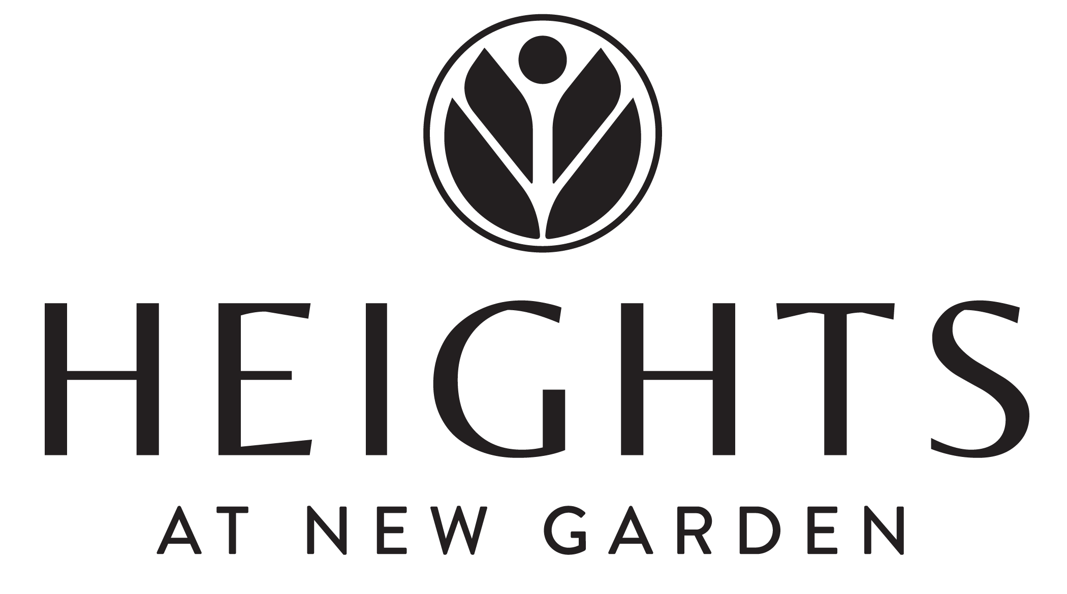 A logo with the text "HEIGHTS AT NEW GARDEN" in front of it.